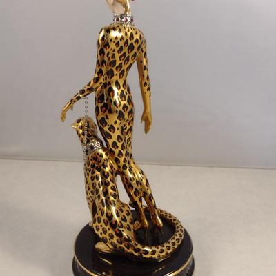 House of Erte Numbered, Limited Edition, Hand Painted Porcelain 'Leopard' Art Deco Figurine- No. M3280
