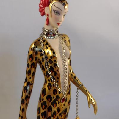 House of Erte Numbered, Limited Edition, Hand Painted Porcelain 'Leopard' Art Deco Figurine- No. M3280