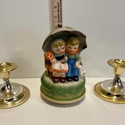 Vintage Porcelain Music Box, candle holder silver/gold tones