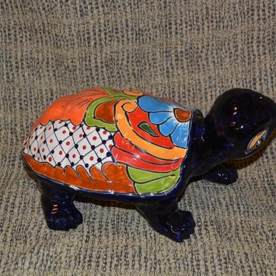 Colorfully Glazed Ceramic Tortoise, Mexico 11.5