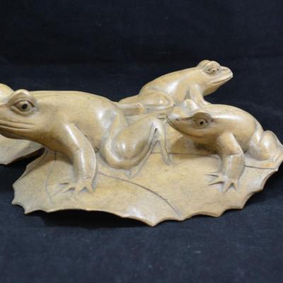 Vintage Suar Wood Frogs on Leaf 12