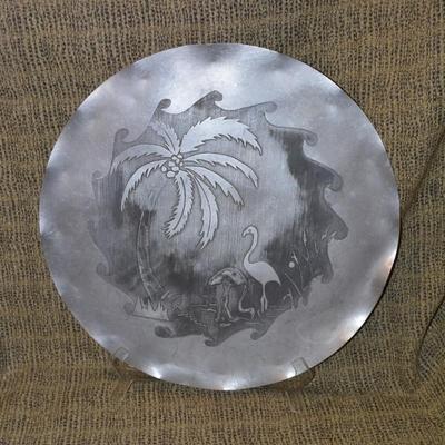 Vintage Hand Hammered Aluminum Tropical Serving Tray 20