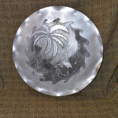 Vintage Hand Hammered Aluminum Tropical Serving Tray 20