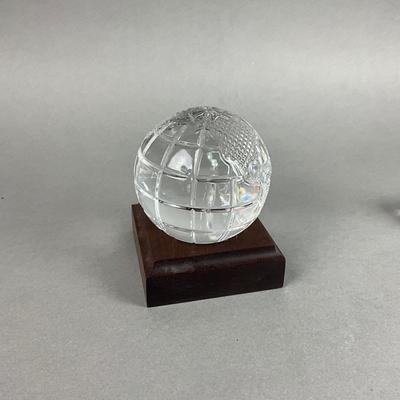 BB238 Waterford Crystal Desk Set- Globe Paperweight, Pen Holder
