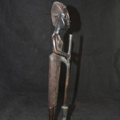 Vintage Slim Hand Carved Female Figure w/ Mortar & Pestle 14