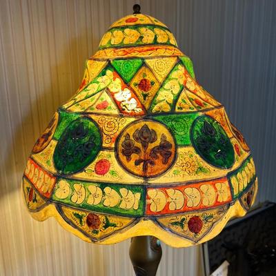 Bronze Lamp with Hand Painted Camel Skin Shade