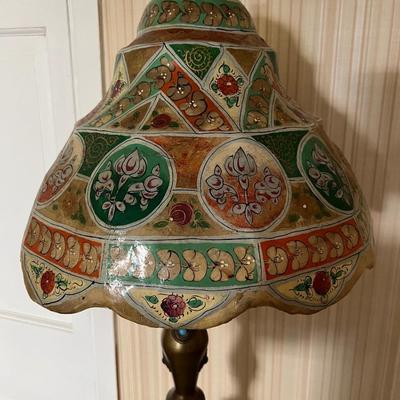 Bronze Lamp with Hand Painted Camel Skin Shade