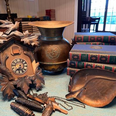 Cuckoo Clock and Copper Spittoon Lot