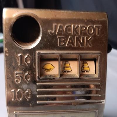 SMALLER METAL VINTAGE NEVADA JACKPOT BANK SLOT MACHINE