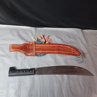 VINTAGE COLLINS & CO MACHETE WITH LEATHER SHEATH