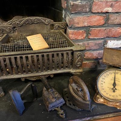 Antique Cast Iron Gas Fireplace Insert Lot