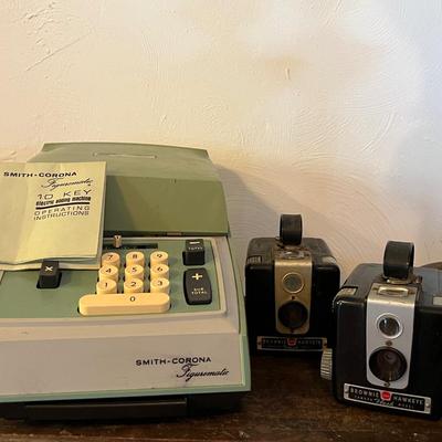 Vintage Adding Machine and Kodak Cameras