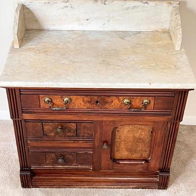 Vtg. Solid Wood Wash Stand ~ With Marble Top