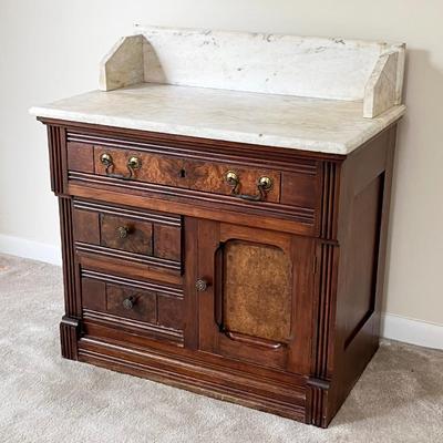 Vtg. Solid Wood Wash Stand ~ With Marble Top