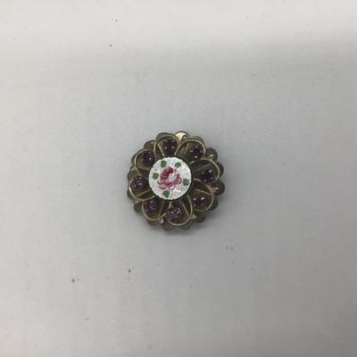 Beautiful vintage brooch with pink rhinestones and pink rose