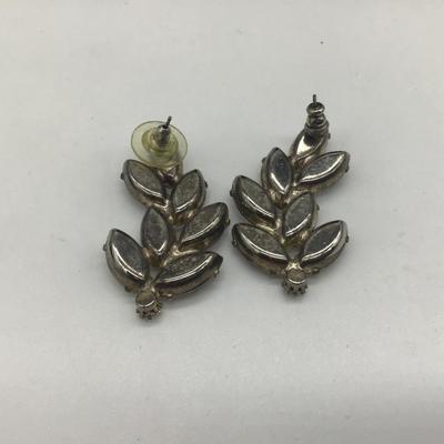 Vintage clear rhinestone leaf earrings