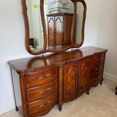 Wooden Dresser Table with 9 Drawers and Mirror ( more of set in lot 14, 23 & 25 )