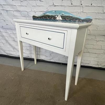 Beautiful White Table/Desk with Sailboat painting & Drawer