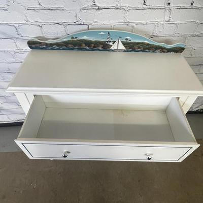 Beautiful White Table/Desk with Sailboat painting & Drawer