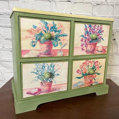 FLORAL DECOR 4 DRAWER SMALL WOOD ACCENT CABINET