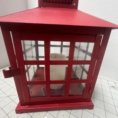 Candle Lantern - Red With White Candle