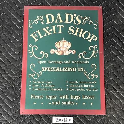 Dads Fix Shop Embossed Steel Sign