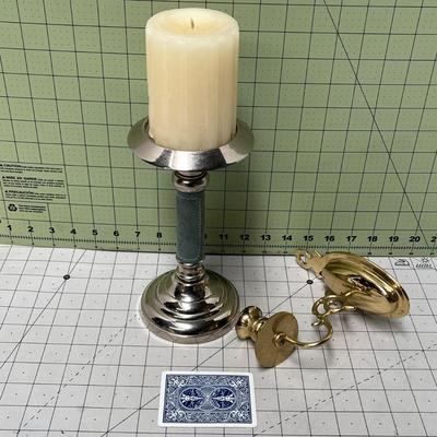 Silver Pillar Candle Holder and Gold wall Candle Holder