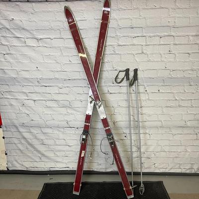 VINTAGE AVANTI RED SKIS WITH POLES