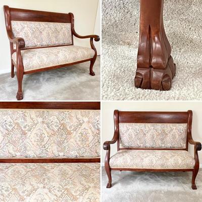 Vtg. Solid Mahogany Clawfoot Settee & Accent Chair