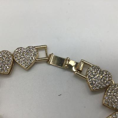 Gold with faux Rhinestone heart bracelet