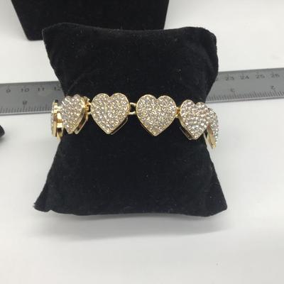 Gold with faux Rhinestone heart bracelet