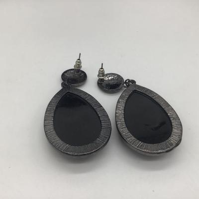Faux black Rhinestone oval earrings