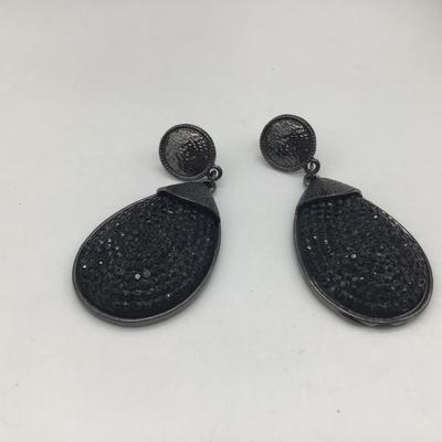 Faux black Rhinestone oval earrings