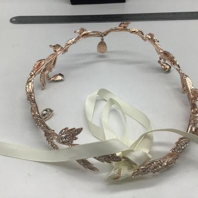 Crystal Leaf Wedding Diadem Headband Bridal Bridesmaid Forehead (Rose Gold)