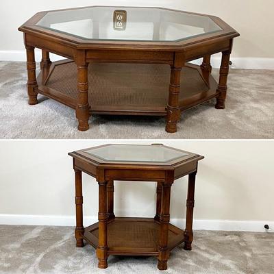 Solid Wood Beveled Glass Top Coffee & Side Table