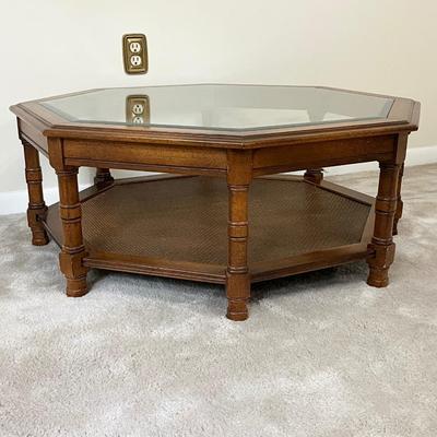 Solid Wood Beveled Glass Top Coffee & Side Table