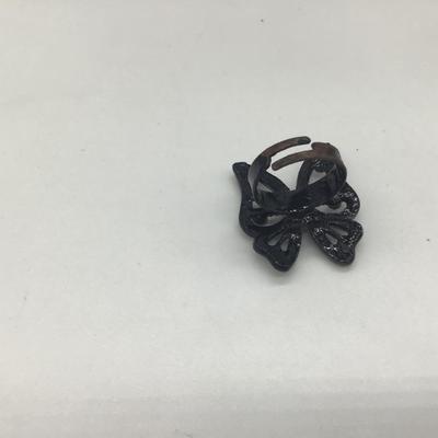 Adjustable black butterfly ring