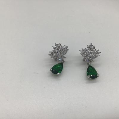 Vintage green and faux Rhinestone earrings