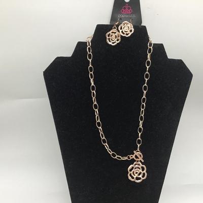 Paparazzi gold Rose Earrings and Necklace set