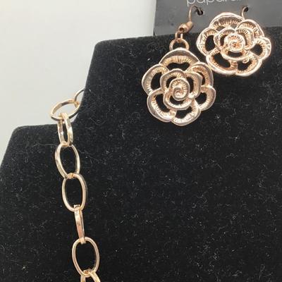 Paparazzi gold Rose Earrings and Necklace set