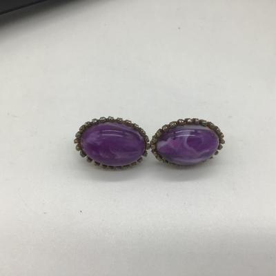 Antique purple clip on earrings