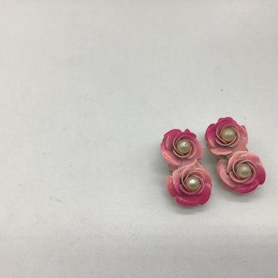 Vintage pink flowers clip on Earrings