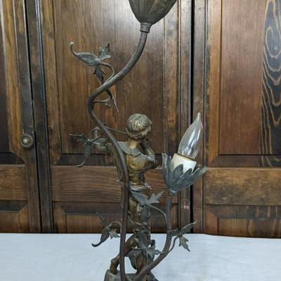 Antique Bronzed Baroque Era Flute Player Lamp