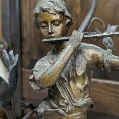 Antique Bronzed Baroque Era Flute Player Lamp
