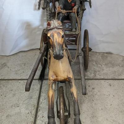 Antique Hand Carved Victorian Style Horse and Carriage