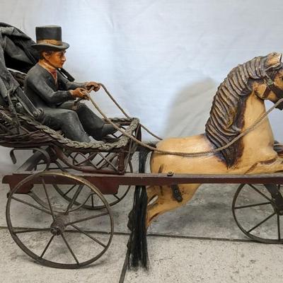 Antique Hand Carved Victorian Style Horse and Carriage