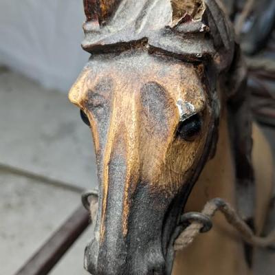 Antique Hand Carved Victorian Style Horse and Carriage