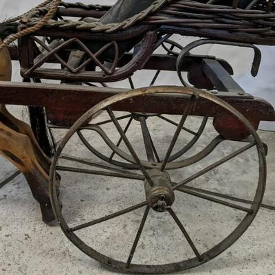 Antique Hand Carved Victorian Style Horse and Carriage