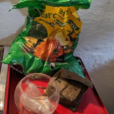 Red Line Rolling Cart with Gardening Goodies