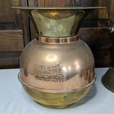 Union Pacific Brass and Copper Spittoon and Antique Coal Scuttle's